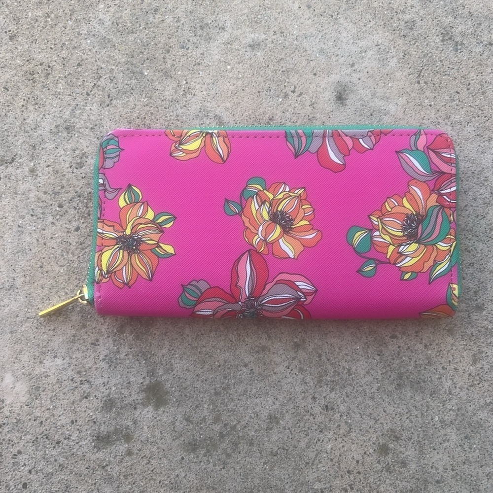 Trina Turk Colorful Floral Zip Around Wallet NWOT - Picture 3 of 6